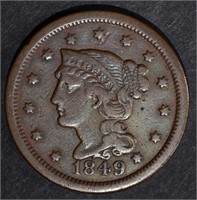 1849 LARGE CENT,  VF/XF N-14 SCARCE VARIETY
