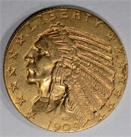 1909 $5 GOLD INDIAN HEAD  CH BU