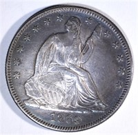 1869 SEATED HALF DOLLAR, CH AU+ WITH COLOR