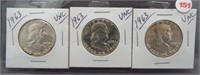 (3) 1963 UNC Franklin Silver Half Dollars.