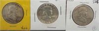 (3) Franklin Silver Half Dollars. Dates: 1948-D,