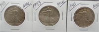 (3) 1943 Walking Liberty Silver Half Dollars.