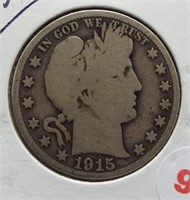 1915-S Barber Silver Half Dollar.