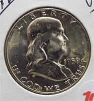 1959-D BU UNC Franklin Silver Half Dollar.