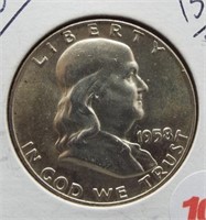 1958-D BU UNC Franklin Silver Half Dollar.