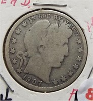 1907-O Barber Silver Half Dollar.