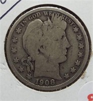 1908-D Barber Silver Half Dollar.