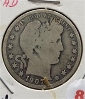 1907-D Barber Silver Half Dollar.