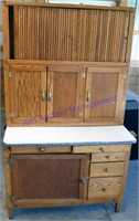 Hoosier cabinet top and bottom with a porcelain co