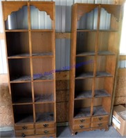 2 wood bookcases with drawers 76 inches high 24 in