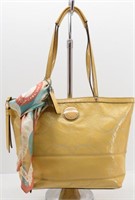 "COACH" Stitched Patent Leather Yellow Handbag w..