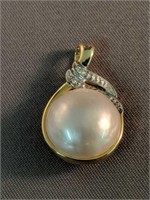 14k Gold Diamond And Pearl Pendant 1.8 Dwt Total