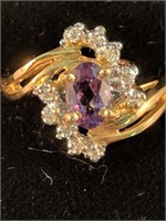 14k Gold Diamond And Amethyst Ring 1.9 Dwt