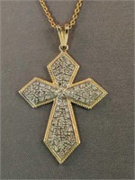 14k Gold Diamond Cross Pendant Necklace 4.8 Dwt