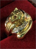 14k Gold Diamonds Cat Ring 7.6 Dwt
