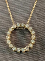 14k Gold Diamonds Necklace Circle Pendant .9 Dwt