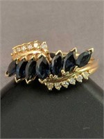 14k Gold Diamond And Sapphire Ring 2.1 Dwt