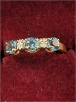 14k Gold Diamond With Blue Stones Ring 1.4 Dwt