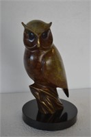 Vintage Bronze Owl Sculpture 8"