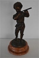 Boy Playing Flute Bronze Sculpture 11"