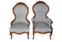 Antique Lady & Gentlemans Victorian Chairs
