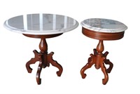 2 Antique Marble Top Round Side Tables