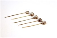 Diamond & Gold Stick Pins, Group of 5 in 14K & 10K