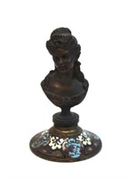 French Bust of a Woman on Enameled Base