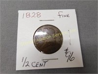 1828 1/2 Cent - Fine