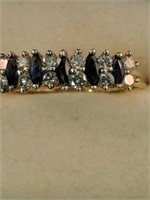 Unmarked Gold Diamond And Sapphire Ring