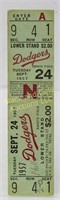 Unused Full Ticket Last Game Ebbets Field 9/24/57