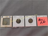 (2) 1865, 1868, 1876 3-cent Nickel Pieces