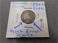 1854o Seated Dime - Fine - Mint Error - Scarce