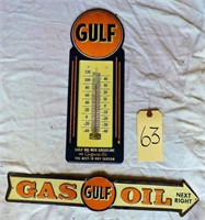 Gulf Gas Oil Sign & Gulf Gas Thermometer
