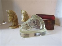 Misc Lot-Glass Horse Head, Paperweight, SoapStone