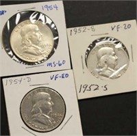 3-FRANKLIN HALF DOLLARS