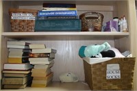 GROUPING: CONTENTS OF DESK: BOOKS, BASKET, TRAYS,