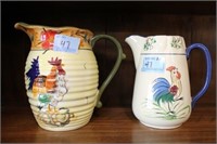 2 ROOSTER DECORATED CERAMIC PITCHERS