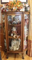 ANTIQUE OAK CHINA CABINET WITH LIONS PAW FEET -