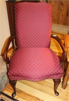 QUEEN ANNE STYLE ARM CHAIR - BURGANDY WITH BLACK