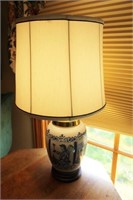 PAIR OF DELFT TOBACCO JAR STYLE TABLE LAMPS