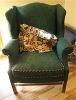 CHIPPENDALE STYLE WING BACK CHAIRS - GREEN
