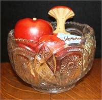 6" CRYSTAL BOWL WITH WOODEN APPLES AND CORES