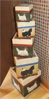 5 FOLK ART STYLE STACKING BOXES WITH CHICKENS