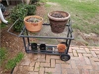 Iron Garden Cart Planter Cart on Wheels and Pots