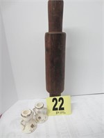 Vintage Rolling Pin with (2) Candle Stick Holders