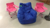 Bean Bag Chairs with 2 Small Pink Fold Out Chairs