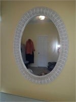 Beautiful Oval White Wicker Framed Mirror