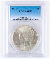 Coin 1927 Peace Silver Dollar PCGS AU55