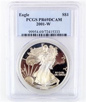Coin 2001-W Proof Silver Eagle PCGS PR69DCAM